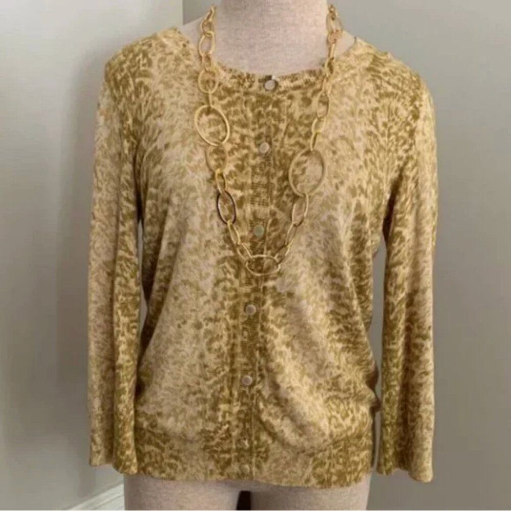 Talbots Animal Print Front Button Cardigan Size Small